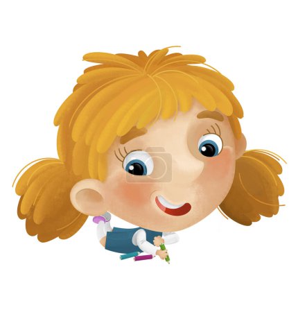 Foto de Escena de dibujos animados con niña divirtiéndose descansando y dibujando tiempo libre ilustración aislada para niños - Imagen libre de derechos