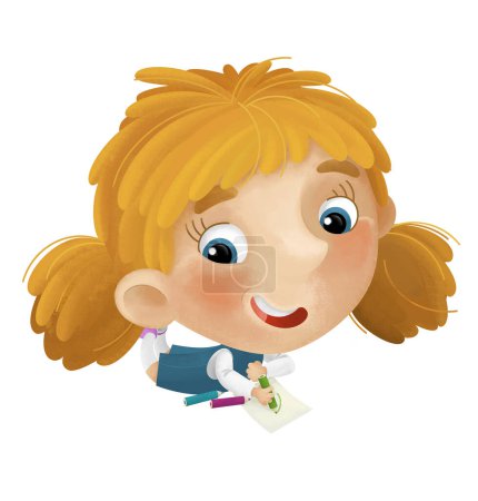 Photo for Cartoon scene with young girl having fun resting and drawing leisure free time isolated illustration for children - Royalty Free Image