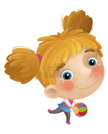 Foto de Escena de dibujos animados con chica joven divirtiéndose jugando a bailar con ballet colorido ocio tiempo libre ilustración aislada para niños - Imagen libre de derechos