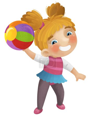 Photo for Cartoon scene with young girl having fun playing dancing with colorful ball ballet leisure free time isolated illustration for kids - Royalty Free Image