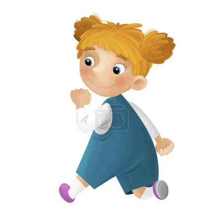Photo for Cartoon scene with young girl having fun playing leisure free time walking running isolated illustration for children - Royalty Free Image