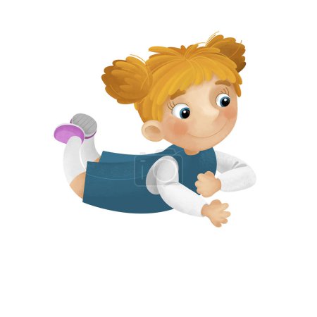 Photo for Cartoon scene with young girl having fun playing leisure free time isolated illustration for children - Royalty Free Image