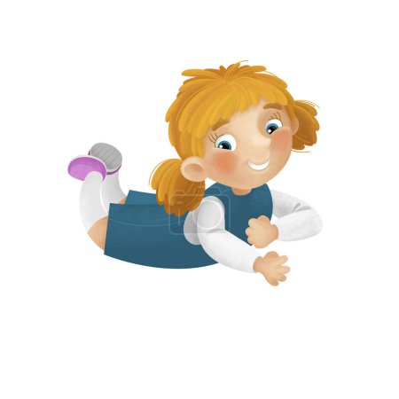 Photo for Cartoon scene with young girl having fun playing leisure free time isolated illustration for children - Royalty Free Image