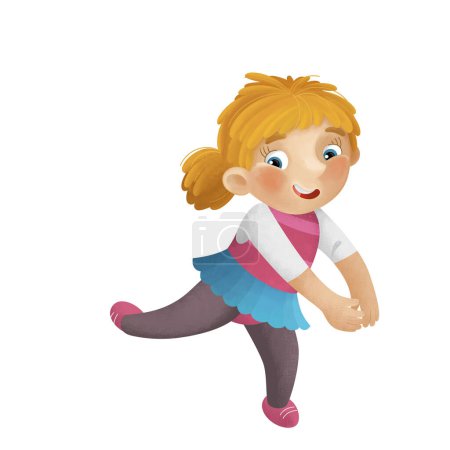 Photo for Cartoon scene with young girl having fun playing dancing aballet leisure free time isolated illustration for kids - Royalty Free Image