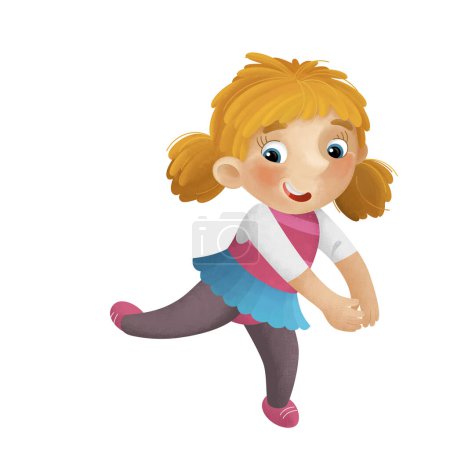 Foto de Escena de dibujos animados con chica joven divirtiéndose jugando bailando aballet ocio tiempo libre ilustración aislada para niños - Imagen libre de derechos