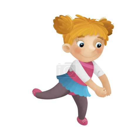 Foto de Escena de dibujos animados con chica joven divirtiéndose jugando bailando aballet ocio tiempo libre ilustración aislada para niños - Imagen libre de derechos