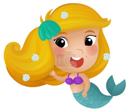 Photo for Cartoon scene with happy young mermaid swimming on white background illustration for kids - Royalty Free Image