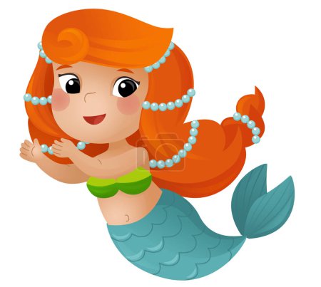 Photo for Cartoon scene with happy young mermaid swimming on white background illustration for kids - Royalty Free Image
