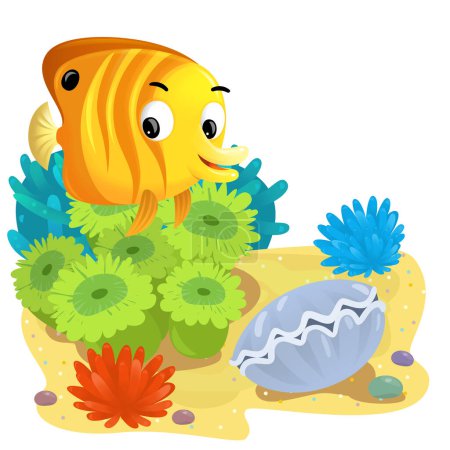Foto de Escena de dibujos animados con arrecife de coral con peces nadadores elemento aislado ilustración para niños - Imagen libre de derechos