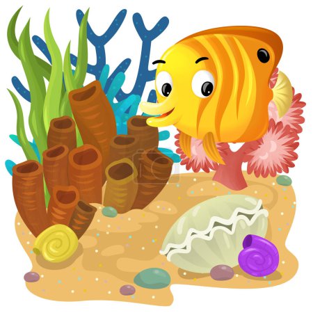 Photo for Cartoon scene with coral reef with swimming fish isolated element illustration for kids - Royalty Free Image