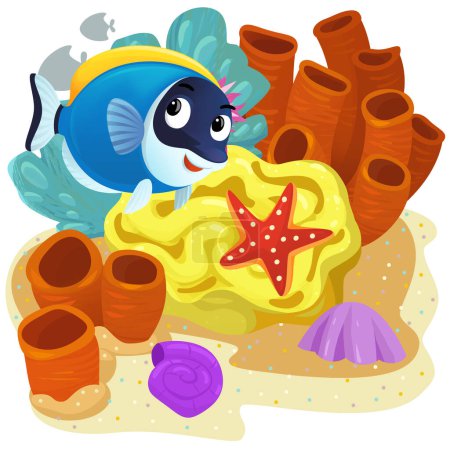 Photo for Cartoon scene with coral reef with swimming happy fish isolated element illustration for kids - Royalty Free Image