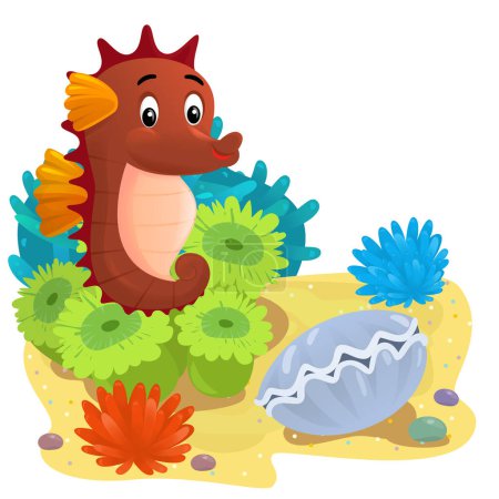 Foto de Escena de dibujos animados con arrecife de coral con natación peces felices elemento aislado ilustración para niños - Imagen libre de derechos