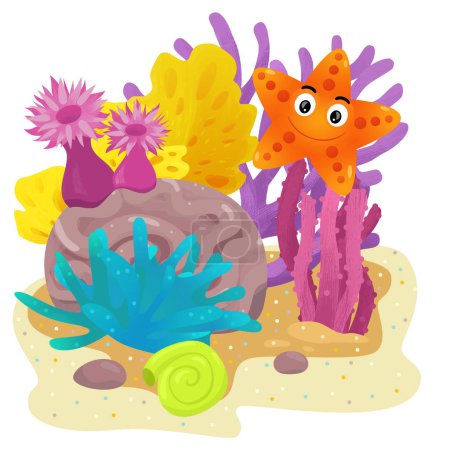 Photo for Cartoon scene with coral reef with swimming star fish isolated element illustration for kids - Royalty Free Image