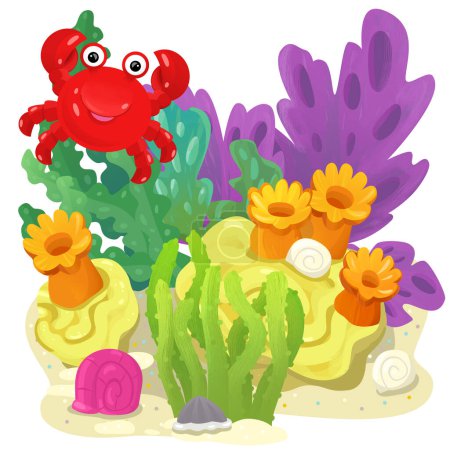 Foto de Escena de dibujos animados con arrecife de coral con peces cangrejo nadadores elemento aislado ilustración para niños - Imagen libre de derechos