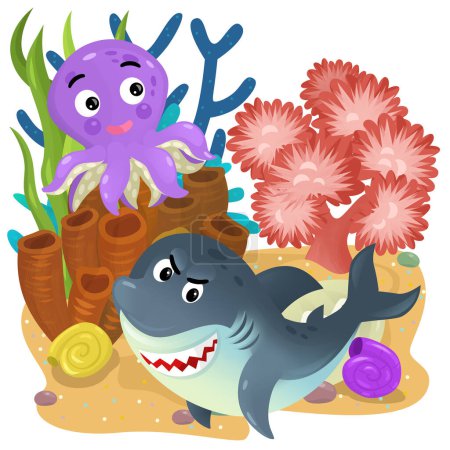 Photo for Cartoon scene with coral reef with swimming fish isolated element illustration for kids - Royalty Free Image