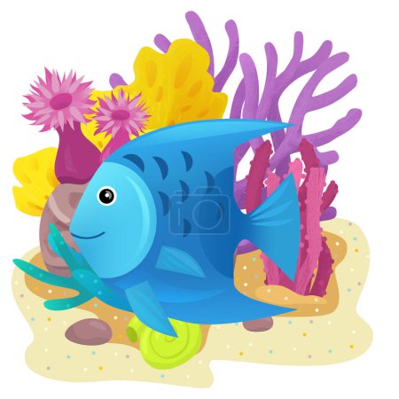 Photo for Cartoon scene with coral reef with swimming cheerful fish isolated element illustration for kids - Royalty Free Image