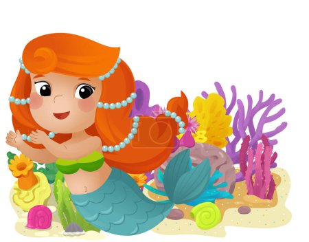 Photo for Cartoon scene with coral reef with swimming happy mermaid girl isolated element illustration for children - Royalty Free Image
