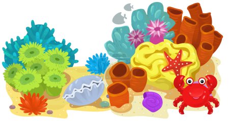 Cartoon scene with coral reef garden isolated element illustration for children