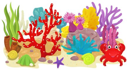 Téléchargez les photos : Scène de dessin animé avec corail récif jardin élément isolé illustration pour enfants - en image libre de droit