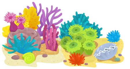 Téléchargez les photos : Scène de dessin animé avec corail récif jardin élément isolé illustration pour enfants - en image libre de droit