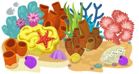 Cartoon scene with coral reef garden isolated element illustration for children