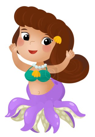 Foto de Escena de dibujos animados con feliz joven sirena pulpo nadando sobre fondo blanco ilustración para niños - Imagen libre de derechos