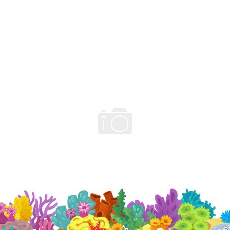 Photo for Cartoon scene with coral reef garden isolated element frame border for text illustration for kids - Royalty Free Image