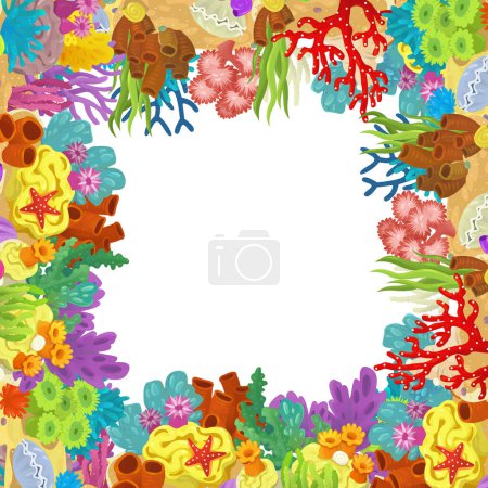 Foto de Escena de dibujos animados con arrecife de coral jardín elemento aislado marco borde para ilustración de texto para niños - Imagen libre de derechos