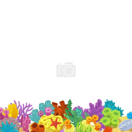 Cartoon scene with coral reef garden isolated element frame border for text illustration for kids