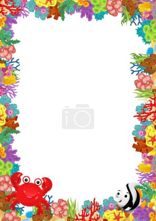 Photo for Cartoon scene with coral reef and happy fishes swimming near isolated illustration for kids - Royalty Free Image