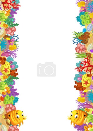 Photo for Cartoon scene with coral reef and happy fishes swimming near isolated illustration for kids - Royalty Free Image