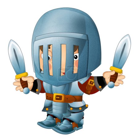 Photo for Cartoon scene with medieval happy knight in armor isolated illustration for kids - Royalty Free Image