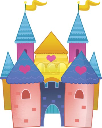 Cartoon beautiful and colorful medieval castle illustration for kids