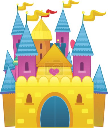Téléchargez les photos : Dessin animé beau et coloré château médiéval illustration pour les enfants - en image libre de droit