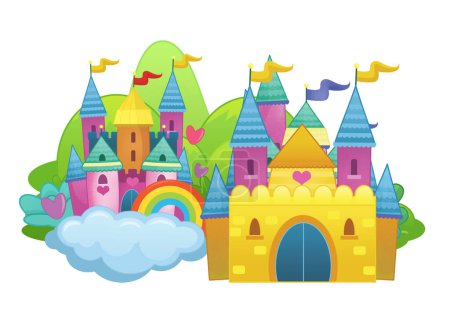 Foto de Dibujo animado hermoso y colorido castillo medieval ilustración aislada para niños - Imagen libre de derechos