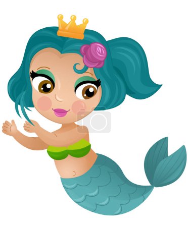 Foto de Escena de dibujos animados con feliz joven sirena natación ilustración aislada para niños - Imagen libre de derechos