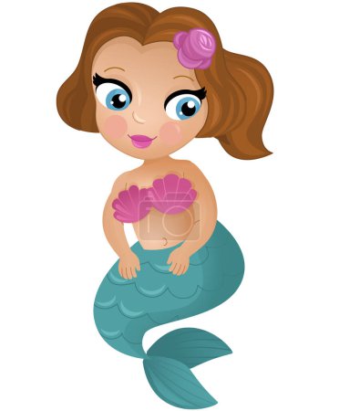 Photo for Cartoon scene with happy young mermaid swimming isolated illustration for children - Royalty Free Image