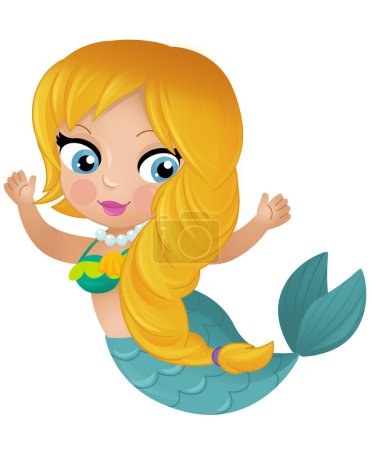 Téléchargez les photos : Scène de dessin animé avec jeune sirène heureuse natation illustration isolée pour les enfants - en image libre de droit