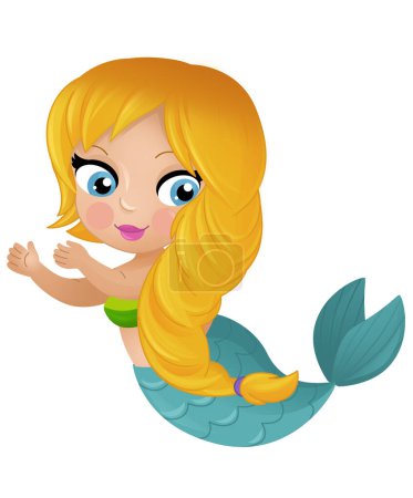 Photo for Cartoon scene with happy young mermaid swimming isolated illustration for children - Royalty Free Image