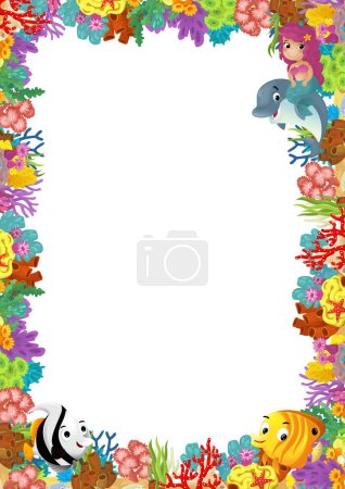 Photo for Cartoon scene with coral reef and happy fishes swimming near mermaid princess isolated illustration for kids - Royalty Free Image