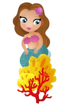 Photo for Cartoon scene with mermaid princesss wimming near coral reef isolated illustration for kids - Royalty Free Image