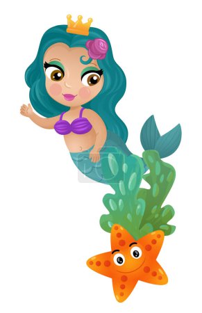 Foto de Escena de dibujos animados con princesas sirena wimming cerca de arrecife de coral ilustración aislada para niños - Imagen libre de derechos