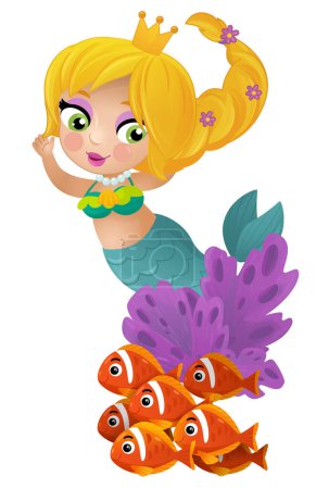 Foto de Escena de dibujos animados con princesas sirena wimming cerca de arrecife de coral ilustración aislada para niños - Imagen libre de derechos