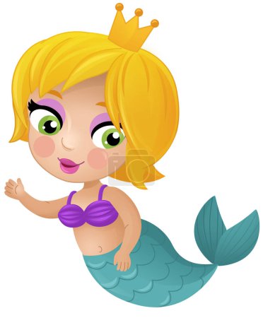 Photo for Cartoon scene with mermaid princesss wimming near coral reef isolated illustration for children - Royalty Free Image