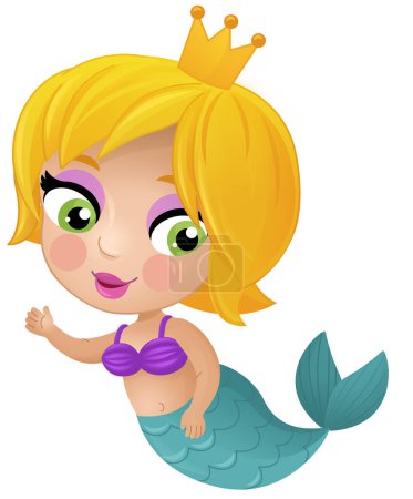 Téléchargez les photos : Scène de dessin animé avec des princesses sirènes nageant près de récif corallien illustration isolée pour enfants - en image libre de droit