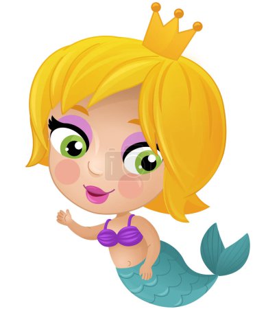 Photo for Cartoon scene with mermaid princesss wimming near coral reef isolated illustration for children - Royalty Free Image