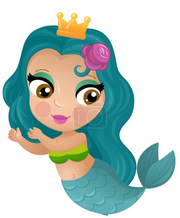 Téléchargez les photos : Scène de dessin animé avec des princesses sirènes nageant près de récif corallien illustration isolée pour enfants - en image libre de droit