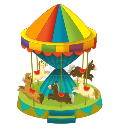 Téléchargez les photos : Scène de dessin animé avec carrousel élément funfair coloré illustration isolée pour les enfants - en image libre de droit