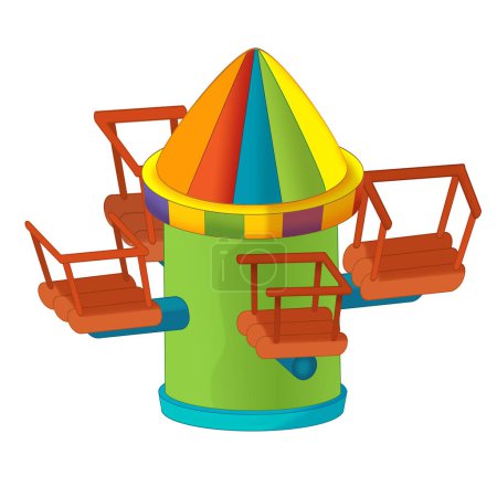 Téléchargez les photos : Scène de dessin animé avec carrousel élément funfair coloré illustration isolée pour les enfants - en image libre de droit