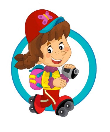 Photo for Cartoon scene with happy kid having fun doing something playful funny illustration - Royalty Free Image